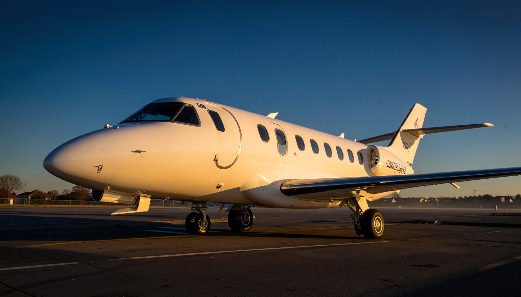 A sleek white Cirrus SR22 aircraft parked on a sunlit ramp under a deep blue sky, golden-hour light reflecting off its polished fuselage.